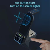 H36 6 in 1 15W Manyetik Kablosuz Şarj Cihazı Dijital Alarm Saatli iPhone AirPods iWatch Uyumlu - 9