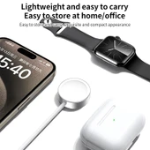 Apple Watch Serisi Uyumlu Alüminyum Alaşımlı Manyetik Kablosuz Şarj Cihazı USB-A Beyaz - 8