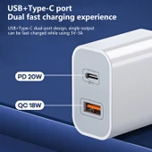 REMAX RP U68 20W Hızlı Şarj Cihazı Seti USB ve USB C Çift Arayüz Beyaz US Priz - 3