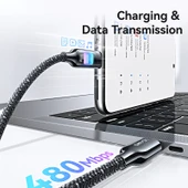 USAMS SJ750 100W Tip C Veri Kablosu Renkli Işıklı 1.2 Metre Paslanmaz - 7