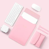 4 in 1 Hafif ve Taşınabilir Deri Laptop Çantası 15.4 15.6 16.1 inç Pembe - 2