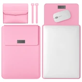 4 in 1 Hafif ve Taşınabilir Deri Laptop Çantası 15.4 15.6 16.1 inç Pembe - 1