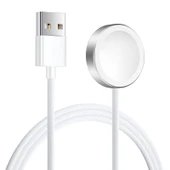 Apple Watch Serisi Uyumlu Alüminyum Alaşımlı Manyetik Kablosuz Şarj Cihazı USB-A Beyaz - 1