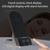 H36 6 in 1 15W Manyetik Kablosuz Şarj Cihazı Dijital Alarm Saatli iPhone AirPods iWatch Uyumlu - 8