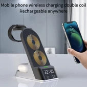 H36 6 in 1 15W Manyetik Kablosuz Şarj Cihazı Dijital Alarm Saatli iPhone AirPods iWatch Uyumlu - 6