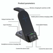 H36 6 in 1 15W Manyetik Kablosuz Şarj Cihazı Dijital Alarm Saatli iPhone AirPods iWatch Uyumlu - 3