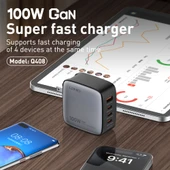 LDNIO Q408 100W GaN USB ve 3 USB-C Tipi Şarj Cihazı 1m 100W USB-C Veri Kablosu Beyaz UK Priz - 6