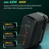 LDNIO Q367 65W GaN 3 Port USB C Hızlı Şarj Cihazı 1m USB C Veri Kablosu UK Priz Siyah - 6