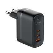 LDNIO Q366 65W USB ve Çift Type-C Portlu Şarj Cihazı 1m USB-C Tipi Kablo EU Priz Siyah - 1