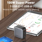 LDNIO Q408 100W GaN USB ve 3 USB-C Tipi Şarj Cihazı 1m 100W USB-C Veri Kablosu Beyaz UK Priz - 7