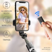 L03 Katlanabilir Alüminyum Alaşımlı Bluetooth Tripod Selfie Çubuğu Siyah - 10