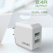 LDNIO A2201 2.4A Çift USB Seyahat Şarj Adaptörü 8 Pin Veri Kablosu ile ABD Prizi - 5