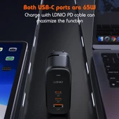 LDNIO Q366 65W USB ve Çift Type-C Portlu Şarj Cihazı 1m USB-C Tipi Kablo EU Priz Siyah - 5