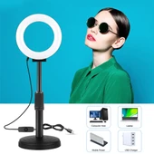 PULUZ 12cm USB Beyaz Işık LED Halka Selfie Güzellik Vlogging Fotoğrafçılık Video Işığı Siyah 4.7 İnç - 5