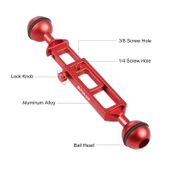 PULUZ 20cm Ayarlanabilir Alüminyum Alaşımlı Çift Top Kollu Dalış Aparatı Kırmızı 25mm Top Çapı 1 4 Vida - 4