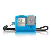 GoPro HERO 9 10 11 12 Siyah Silikon Koruyucu Kılıf Mavi Bileklik ve Lens Kapağı - 1