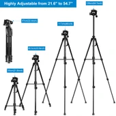 PULUZ Alüminyum Selfie Canlı Tripod Standı Üç Boyutlu Başlık ve Telefon Kelepçesi Siyah Ayarlanabilir Yükseklik 55-139cm - 3