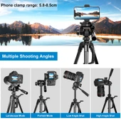 PULUZ Alüminyum Selfie Canlı Tripod Standı Üç Boyutlu Başlık ve Telefon Kelepçesi Siyah Ayarlanabilir Yükseklik 55-139cm - 7
