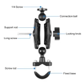 PULUZ Motosiklet Gidon Sabit Montaj U-Bolt Taban Tutucu Siyah - 3