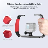 PULUZ Çift Silikon Saplı Alüminyum Dalış Aparatı Kırmızı GoPro ve Aksiyon Kameraları İçin - 5
