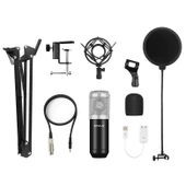 PULUZ Profesyonel Stüdyo Yayın Mikrofon Seti Gümüş Renkli Askılı Makas Kol Metal Şok Montaj USB Ses Kartı - 8