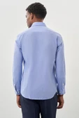Mavi Uzun Kol Filafil Desen Filafil Sert Yaka Cepsiz Pamuklu Basic Slim Fit Gömlek 1004250008_302 - 3