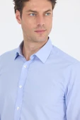 Mavi Uzun Kol Filafil Desen Filafil Sert Yaka Cepsiz Pamuklu Basic Slim Fit Gömlek 1004250008_304 thumbnail 4