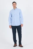 Koyu Mavi Uzun Kol Smart Düğmeli Yaka Cepli  Comfort Fit %100 Pamuk Gömlek 1004250236 thumbnail 2