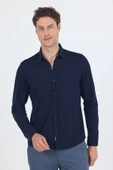 Koyu Lacivert Uzun Kol Düz Örme Polo Yaka Cepsiz Esnek Classic Slim Fit Gömlek 1004250153_200 thumbnail 1