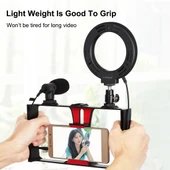 PULUZ 4 in 1 Vlogging Canlı Yayın Akıllı Telefon Video Rig Kiti Kirmizi RGBW 12cm Halka LED Selfie Isigi Mikrofon ve Cep Tripod - 5