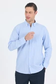 Koyu Mavi Uzun Kol Smart Düğmeli Yaka Cepli  Comfort Fit %100 Pamuk Gömlek 1004250236 thumbnail 1