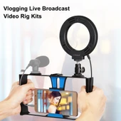 PULUZ 2'si 1 Arada Vlogging Canlı Yayın Akıllı Telefon Video Rig ve 12cm 4.7 inç Mavi Halka LED Selfie Işığı Kiti Soğuk Ayak Tripod Başlığı ile - 6