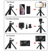 PULUZ Siyah Selfie Çubuğu Tripod Aparatlı Telefon Tutucu Uzun Vida - 7