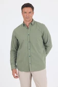 Koyu Haki Uzun Kol Düz Armür Oval Yaka Casual Comfort Fit Gömlek 1004250249 thumbnail 1