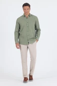 Koyu Haki Uzun Kol Düz Armür Oval Yaka Casual Comfort Fit Gömlek 1004250249 thumbnail 2