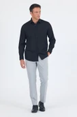 Siyah Uzun Kol Düz Bez Ayağı Sert Yaka Cep 30 Pamuklu Basic Comfort Fit Gömlek 1004250051_001 - 2