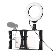 PULUZ 2'si 1 Arada Vlogging Canlı Yayın Akıllı Telefon Video Rig ve 12cm 4.7 inç Mavi Halka LED Selfie Işığı Kiti Soğuk Ayak Tripod Başlığı ile - 2