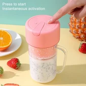 420ml Pembe USB Şarjlı 6 Bıçaklı Pipetli Taşınabilir Meyve Sıkacağı Smoothie Makinesi - 5