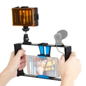 PULUZ 2'si 1 Arada Vlogging Canlı Yayın LED Selfie Işığı ve Video Rig Kiti Mavi - 1