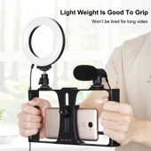 PULUZ 3 in 1 Vlogging Canlı Yayın Akıllı Telefon Video Rig Seti Kırmızı Mikrofonlu 12cm Halka LED Selfie Işığı Soğuk Ayaklı Tripod Başlığı ile - 5