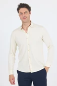 Açık Krem Uzun Kol Düz Örme Polo Yaka Cepsiz Esnek Classic Slim Fit Gömlek 1004250153_650 thumbnail 1
