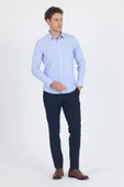 Mavi Uzun Kol Filafil Desen Filafil Sert Yaka Cepsiz Pamuklu Basic Slim Fit Gömlek 1004250008_304 thumbnail 2