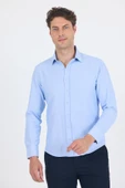 Mavi Sert Yaka Düz Classic Pamuklu Slim Fit Gömlek 1004250214 thumbnail 1