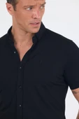 Siyah italyan Düğmeli Yaka Kısa Kol Cepsiz Slim Fit Gömlek 1004250255 thumbnail 4
