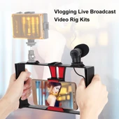 PULUZ 2'si 1 Arada Canlı Yayın Akıllı Telefon Video Rig ve Mikrofon Kiti Kırmızı - 6