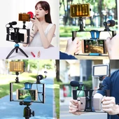 PULUZ 2'si 1 Arada Vlogging Canlı Yayın LED Selfie Işığı ve Video Rig Kiti Mavi - 10