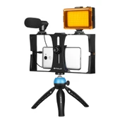 PULUZ 4 in 1 Vlogging Canlı Yayın LED Selfie Işığı Mavi Mikrofonlu Tripodlu Telefon Video Rig Kiti - 1
