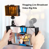 PULUZ 2'si 1 Arada Vlogging Canlı Yayın LED Selfie Işığı ve Video Rig Kiti Mavi - 6