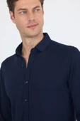 Koyu Lacivert Uzun Kol Düz Örme Polo Yaka Cepsiz Esnek Classic Slim Fit Gömlek 1004250153_200 thumbnail 4