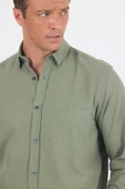 Koyu Haki Uzun Kol Düz Armür Oval Yaka Casual Comfort Fit Gömlek 1004250249 thumbnail 4